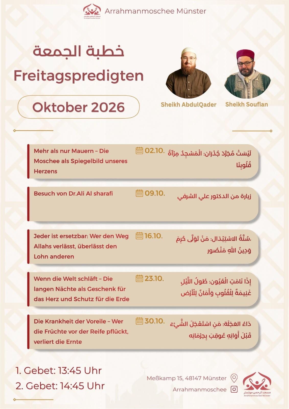 Aushang: Freitagspredigten Oktober 2026