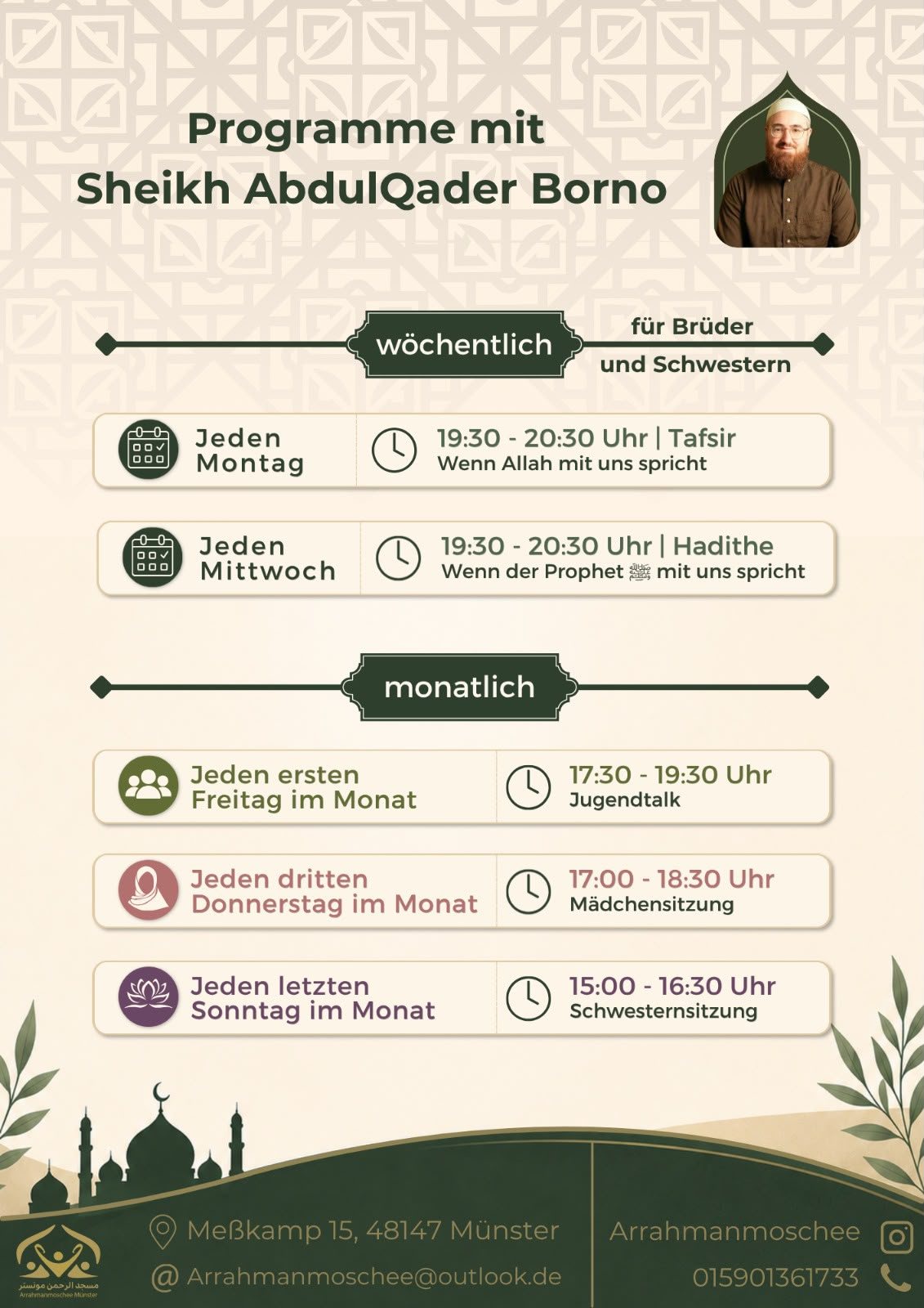 Aushang: Programme mit Sheikh AbdulQader Borno