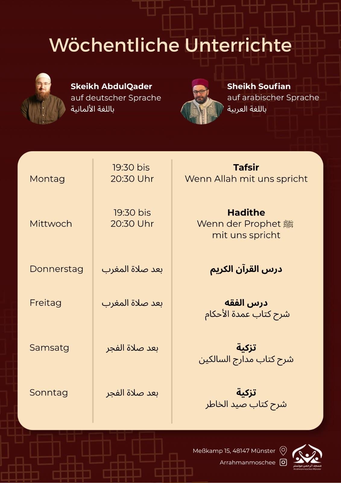 Aushang: Wöchentliche Unterrichte